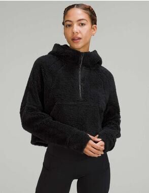 Lululemon Scuba Crop Sweatshirt Women's Size XS/S Black Sherpa Hooded Half Zip